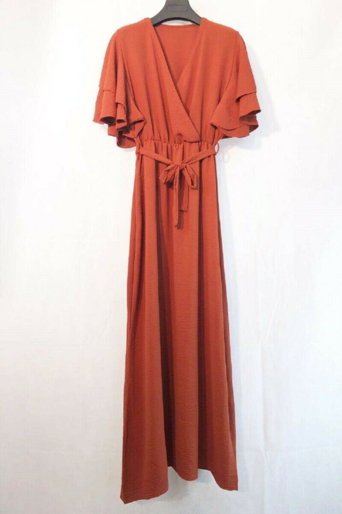 Wholesaler Long wrap dress with short sleeves - ShopGros