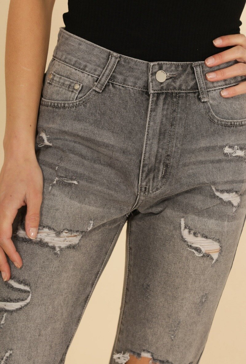 Certificaat Couscous Mens Groothandel Grote maat non-stretch mom fit gescheurde grijze jeans -  ShopGros
