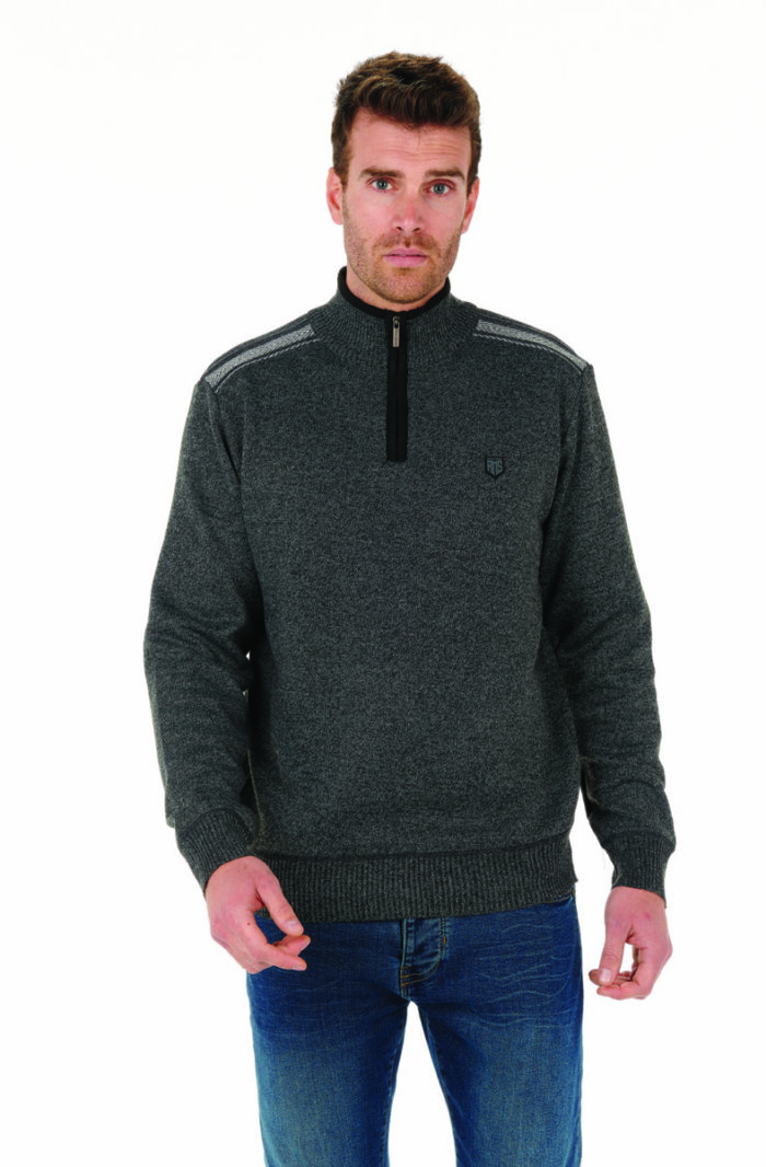 Jacquard Zip Collar Sweater, heather gray and heather navy color.