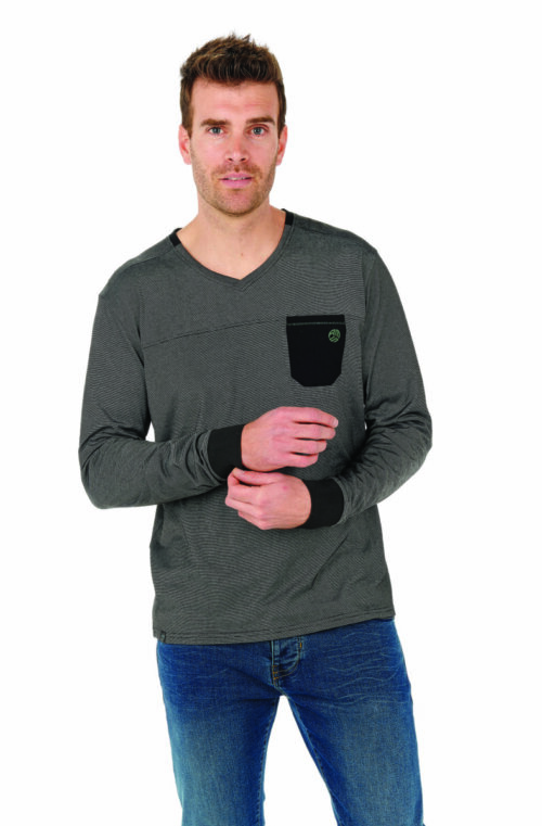 Men's long-sleeved T-shirt. Microstripes V-Neck T-Shirt, khaki, burgundy and gray color. Pack of 18 pieces.