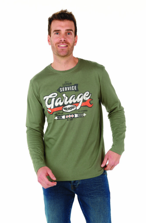 Long-sleeved t-shirt, anthracite and khaki colors.