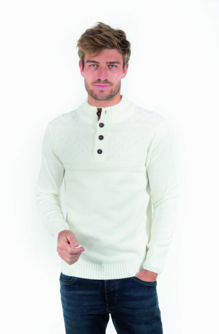 Pull homme manches longues. Pull col boutons fantaisies