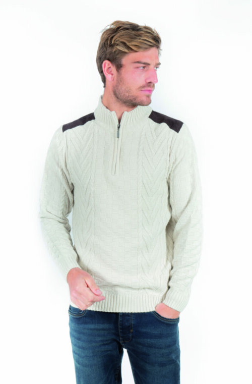 Pull homme manches longues. Pull maille fantaisies col zip