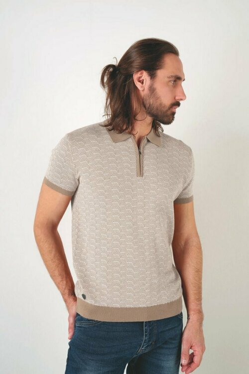 Geometric Jacquard Knit Polo Shirt