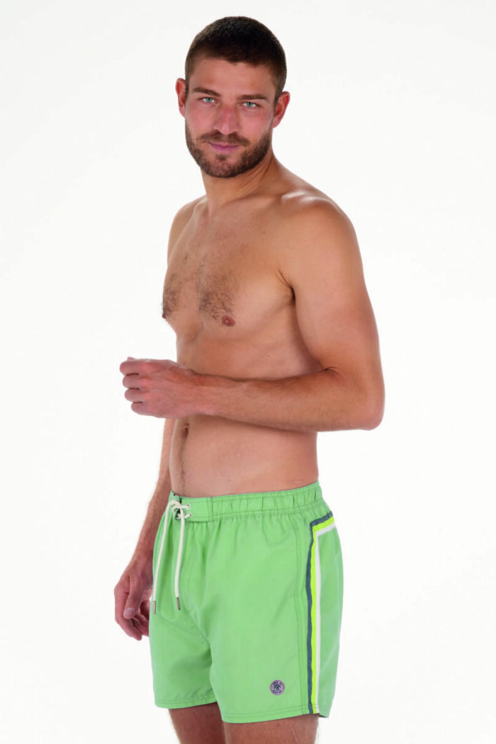 Plain swim shorts with three-color stripes